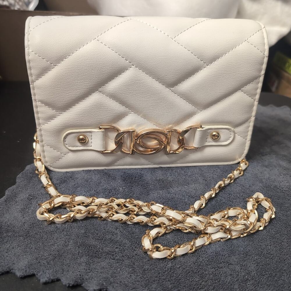 Bebe Crossbody Gio Flap Purse, Handbag White & Gold